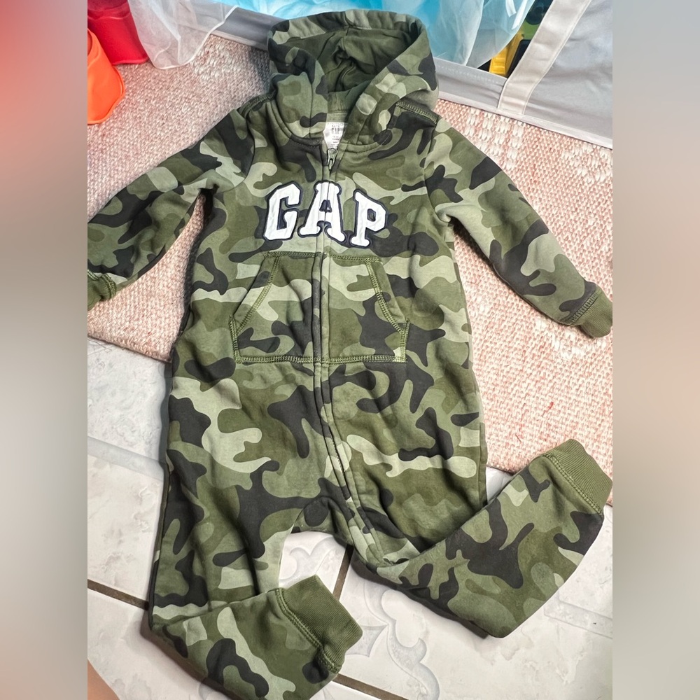 GAP Green Camouflage Hooded Jumpsuit